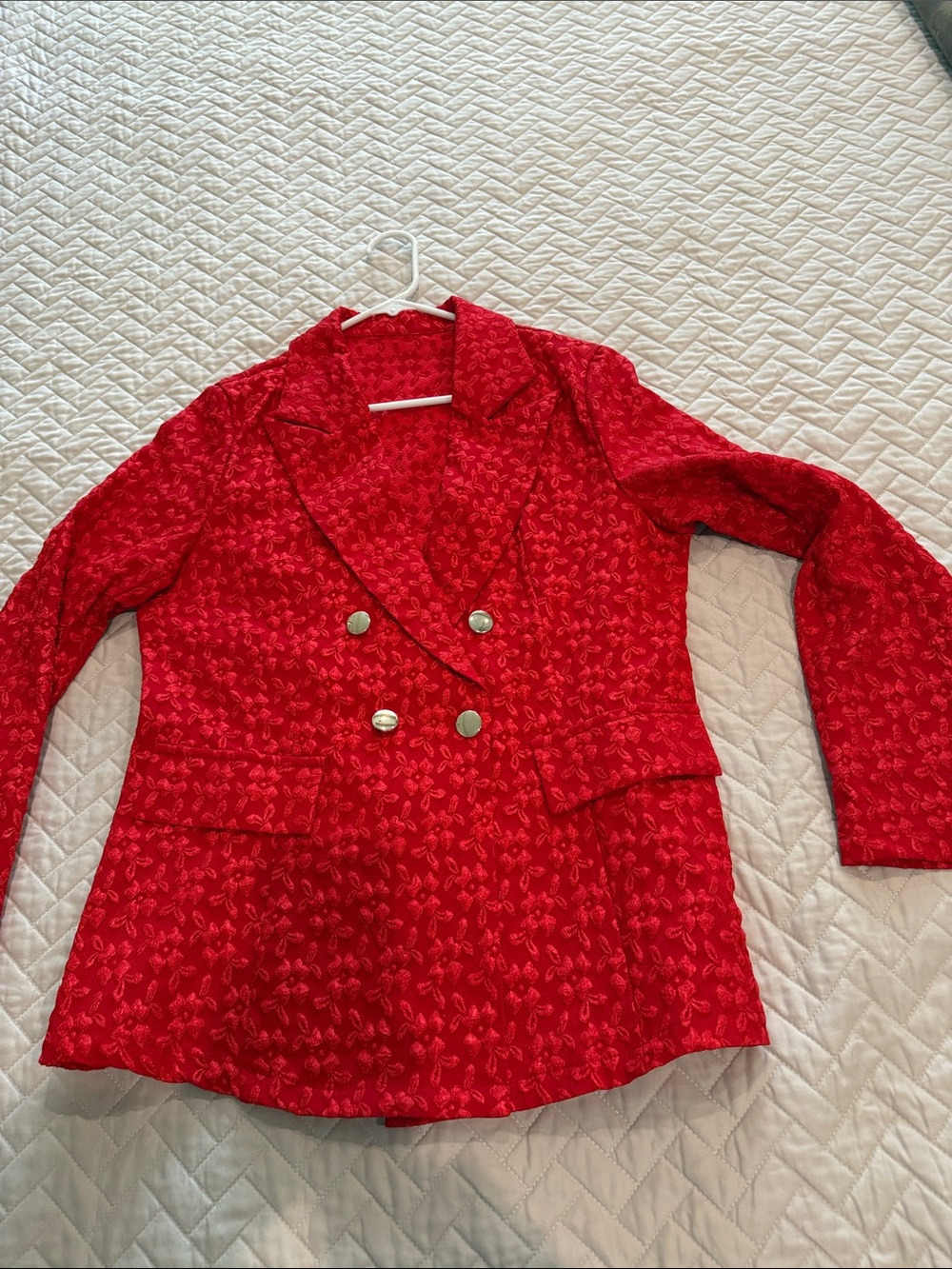 Women’s Red Double-Breasted Textured Blazer